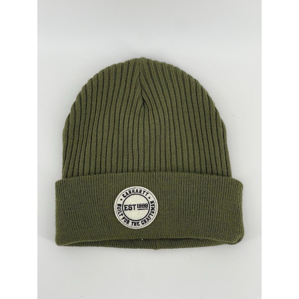Carhartt Knit Cuffed Craftsman Patch Beanie 104878 Moss Green One Size Good Cond